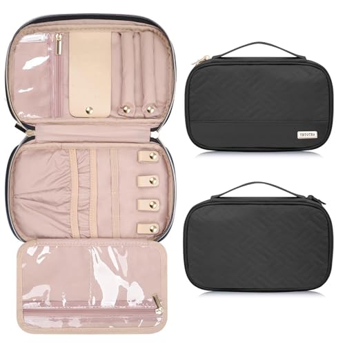 Jewelry Travel Case Organizer for Necklaces, Earrings, Rings, Bracelet, Watch, Soft Sided, Black - color: Black