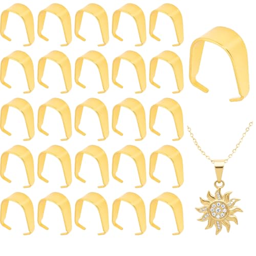 100 PCS Gold Plated Stainless Steel Snap On Bails, 8.5mm Pinch Clip Pendant Connector Charm Clasp for Jewelry Making, Necklace Earring Bracelet Choker Findings(Golden) - color: 100pcs-Golden