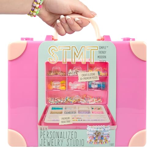 STMT Personalized Jewelry Studio, Create Over 50 Premium Pieces, Trendy Bracelet Making Kit, Includes Metal Bracelet Charms, Removable Beading Tray & Jewelry Making Supplies, Great Teen Girl Gifts - style: Personalized