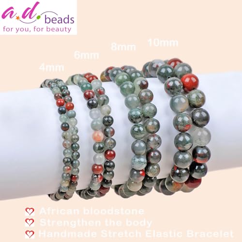 AD Beads Handmade Gemstone Stretch Elastic Bracelet Crystal Healing Reiki Nature's Beauty and Spiritual Essence Unisex - color: African Bloodstone (Strengthen the Body), size: 4mm