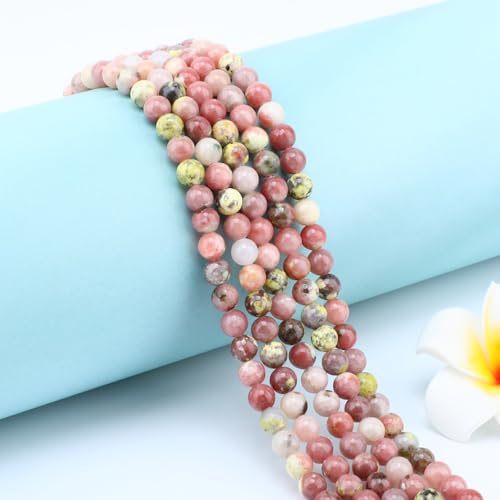 Natural Stone Beads Round Genuine Real Stone Beading Strand Loose Gemstones DIY Smooth Bead for Bracelet Necklace Earrings Jewelry Making (Red Plum Blossom Stone, 6mm 60 Pieces) - color: Red Plum Blossom Stone, size: 6mm 60pcs