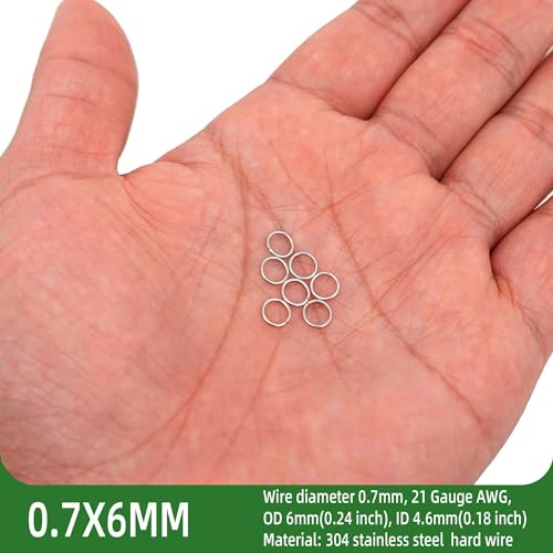 1000PCS 6mm 0.7mm Thickness 21 Gauge Stainless Steel Jump Rings, Unwelded Metal Round O Rings for Necklace Bracelet Keychain Chainmail Jewelry Making - size: 6mm OD-0.7mm Thick-21 Gauge