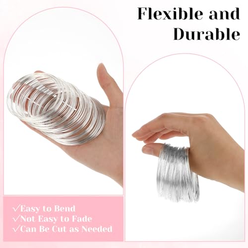 Jeffdad 100 Loop Memory Steel Wire Beading & Jewelry Making Wrapping Stones Necklace & Cable Bracelet (Silver, 100) - size: Silver