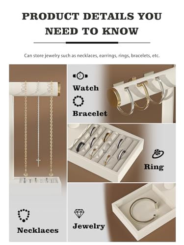 Bracelet and Necklace Holder,Velvet Jewelry Necklace Display Organizer Stand,bracelet Holder for Selling,Bracelet and Necklace Storage Tree (Style 1（Beige+ Metal lid）) - style: Style 1（Beige+ Metal lid）