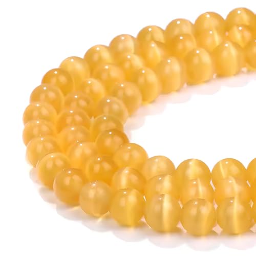 HAAMIIQII 6mm Golden Yellow Cat Eye Glass Round Crystal Stone Loose Gemstone Beads for Jewelry Making Bracelets Necklaces Earrings Crafts (60-65pcs) - color: Golden Yellow, size: 6mm (60pcs)