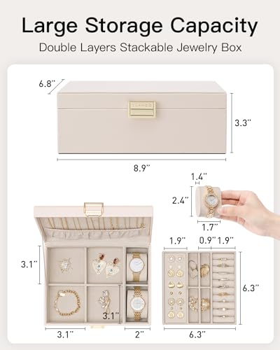 VLANDO 2 Layer Jewelry Boxes Large Jewelry Organizer for Women Removable Jewelery Tray for Watch Necklace Earrings Rings Bracelets Mothers Gifts Mom Gifts(Apricot White) - color: 04-Apricot Pink-Watch Pillow