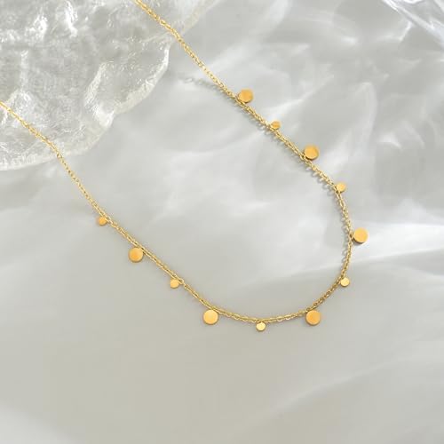 Gold Chain Necklace for Women 18K Gold Plated Dainty Star Cross Heart Cuabn Choker Chains Stainless Steel Trendy Jewelry Christmas Gifts - color: Disc Coin-Gold