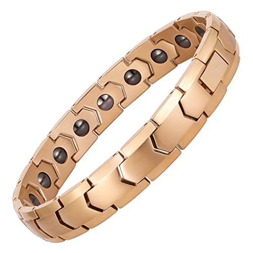 Magnetic Hematite Bracelets for Men Women 316L Stainless Steel Power Balance Energy Magnets Stones Bracelet Jewelry Gift with Adjustment Tool - color: Rose Gold
