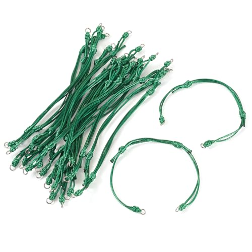 KISSITTY 20pcs Adjustable Bracelet Cords for Connector Charms Waxed Polyester Thread Cord Green Color Half Finished Bracelet for Friendship Bracelets Jewelry Making - color: Green