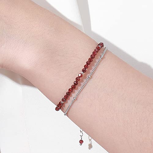Peridot Stand Silver Gold Bracelets, Handmade Birthstone Stack Bracelet Crystal Gemstones Bead Chain Gift for Women, 8" - color: Silver-01-Jan Garnet