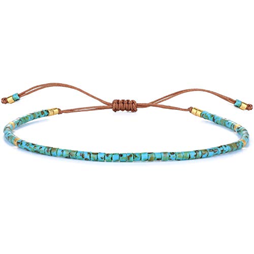 KELITCH Adjustable turquoise bead bracelet single color knitting friendship bracelet fashion jewelry daily wear gift (28 color selection) - color: Lake Blue 04A