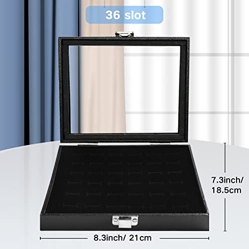 Ring Jewelry Organizer Box, 36 Slots Rings Display Storage Case Earring Showcase - Black Velvet Jewelry Stand Holder Tray with Transparent Glass Lid - Ideal Gift for Women Girl - size: 36 Slot