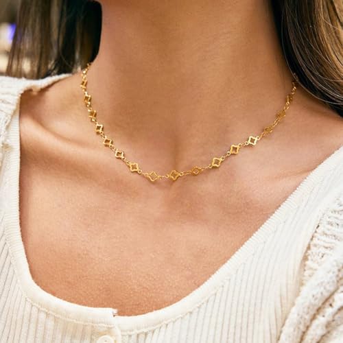 KYUNHOO 4 Meters Hollow Clover Leaf Jewelry Chain Roll Gold Plated Stainless Steel Chains for Jewelry Making with Lobster Clasps and Jump Rings for Necklace DIY - color: Leaf Clover Gold