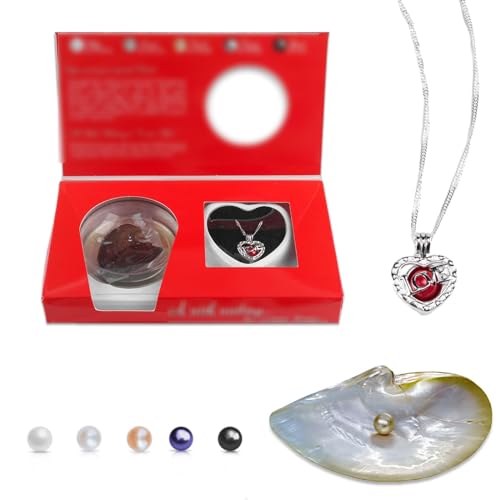 MilkyWay Wish Pearl Necklace Kit, DIY Necklace Making Kit, lotus Necklace Cage Locket Cultured Pearl in Oyster Set, 16.9", Surprise Gift For Wife, Girlfriend,Mother - color: Love