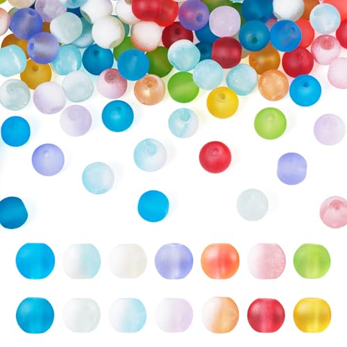 KISSITTY 280pcs 8mm Glass Matte Beads Frosted Crystal Round Aesthetic Bead Spacers 14 Colors for DIY Necklaces Earrings Bracelets Jewelry Craft Making for Women