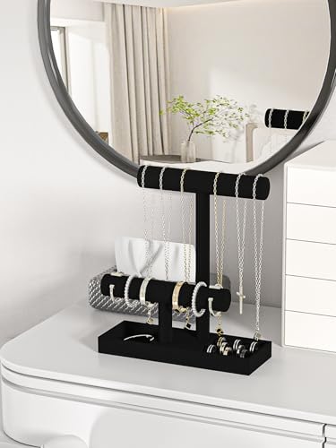 Bracelet and Necklace Holder,Velvet Jewelry Necklace Display Organizer Stand,bracelet Holder for Selling,Bracelet and Necklace Storage Tree (Style 2（Black）) - style: Style 2（Black）