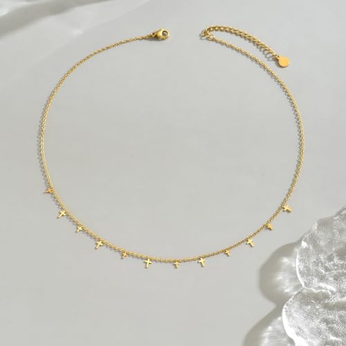 Gold Chain Necklace for Women 18K Gold Plated Dainty Star Cross Heart Cuabn Choker Chains Stainless Steel Trendy Jewelry Christmas Gifts - color: Small Cross-Gold