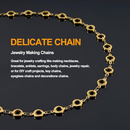 KYUNHOO 13FT/4M Hollow Circle Chains for Jewelry Making Gold Plated Stainless Steel Jewelry Chain Roll with Clasps for Bracelet Necklace DIY - color: Circle Gold