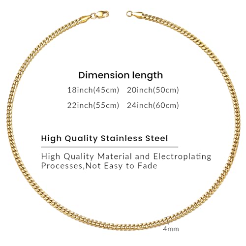 4/6mm Cuban Link Chains for Men - Gold/Silver Plated Stainless Steel Miami Curb Chain Necklace - No Tarnish Hip Hop Mens Jewelry, 18"/20"/22"/24" - color: 4MM Gold Chain, size: 22inch