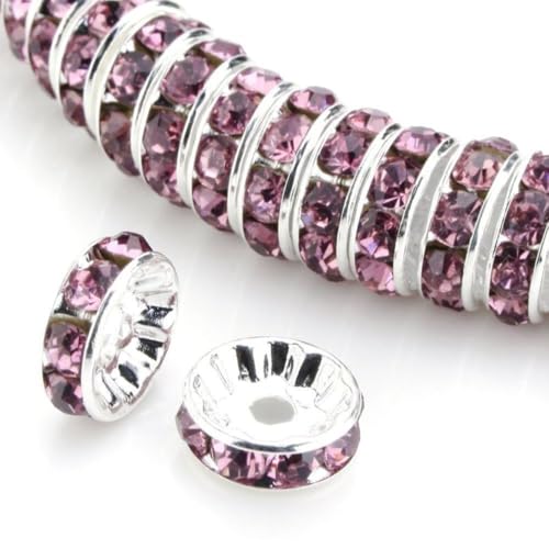 200pcs Adabele Grade A 5mm Crystal Rhinestone Rondelle Loose Beads (Amethyst Purple) Sterling Silver Plated Spacer for DIY Craft Jewelry Making CF1-511 - color: Amethyst/purple, size: 5mm (200pcs)