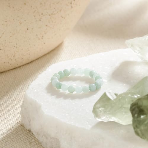 NLIEO Natural Gemstone Stretch Beaded Rings for Women Stackable Dainty Elastic Crystal Rings Jewelry - style: Burma Jade