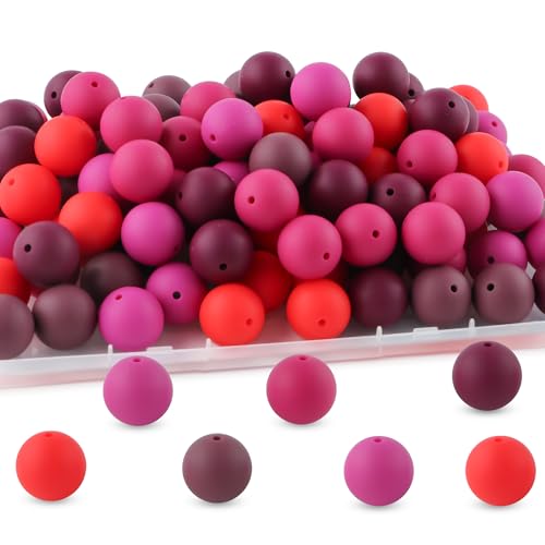60pcs 19mm Silicone Beads for Keychain Making Mix Color Round Beads for Pens and Bracelet Crafts(Red) - color: Red, size: 19mm