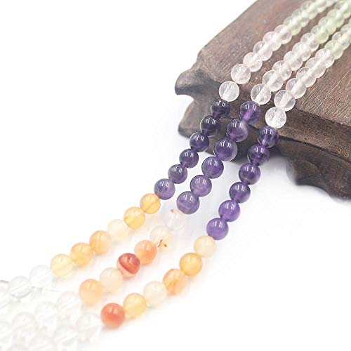 6 8 10 12mm Natural Mixed Carnelian Crystal Amethyst Rose Quartz Prehnite Round Jewelry Loose Gemstone Beads Strand 15" Natural Stone for Necklace Bracelet DIY Design - size: 6mm