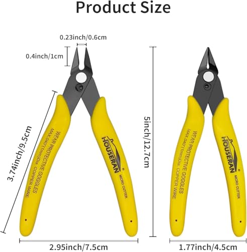 Flush Cutters, 2 Pack Side Cut Nippers, 5 Inch Micro Flush Cut Pliers with Spring, Mini Wire Cutters Model Nippers Flush Cutters for Jewelry Making, Plastic Models, Zip Ties, Electronics - color: Yellow 2 Pack