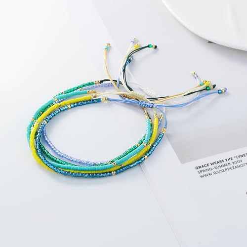 KELITCH Adjustable turquoise bead bracelet single color knitting friendship bracelet fashion jewelry daily wear gift (28 color selection) - color: Green 04V