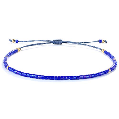 KELITCH Adjustable turquoise bead bracelet single color knitting friendship bracelet fashion jewelry daily wear gift (28 color selection) - color: Blue 04T