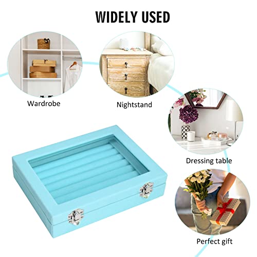 Vicoter Rings Organizer Tray 7 Slots Velvet Jewelry Earring Storage Box with Transparent lid Jewelry Display Case for Girls Wife Mom Women (Light Blue) - color: Light Blue