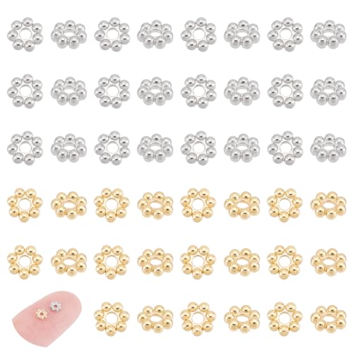 UNICRAFTALE 60Pcs 2 Colors 304 Stainless Steel Spacer Beads - Flower Shaped Mini Metal Accessories for Bracelets Necklaces Jewelry Making - Golden Daisy Loose Beads - size: 4mm