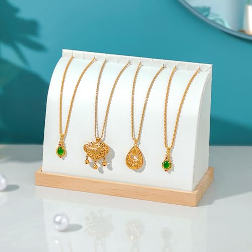 Cambered Necklace Display Stand with Leather Soft Mat Wood Jewelry Organizer Tabletop Display Holder for Necklaces, Choker Pendant (White) - color: White