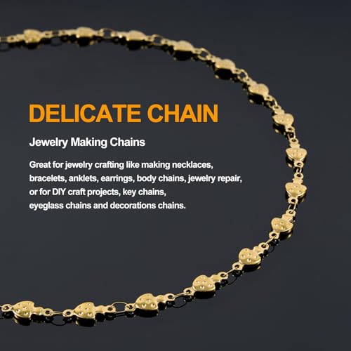 KYUNHOO 13 Feet Stainless Steel Chains Bulk on Spool Gold Plated Chain for Jewelry Making with Lobster Clasps and Jump Rings for Necklace Jewelry Crafts DIY - color: Mushroom Gold