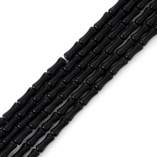 5x12mm Natural Black Agate Stone Bamboo Shape Gem Healing Energy Loose Spacer Beads for DIY Necklace Bracelet Earring - color: Black Agate