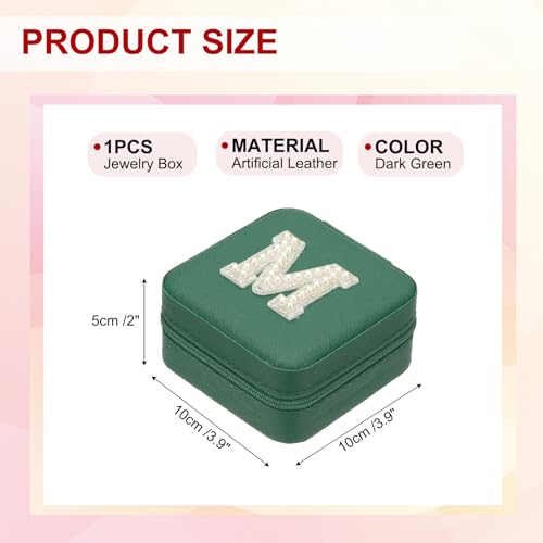 PATIKIL Travel Jewelry Case, M Initial Small Travel Jewelry Box Organizer Rings Earrings Storage Case Personalized Gifts for Women Girls Birthday Christmas Bridesmaid Gifts, Dark Green - style: M