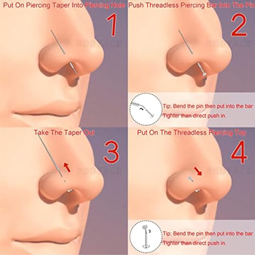 QWALIT Piercing Taper Threadless Insertion Tool - Titanium Labret Pin 16g, 18g, 20g - color: B1 - Stainless Steel Mix Sizes