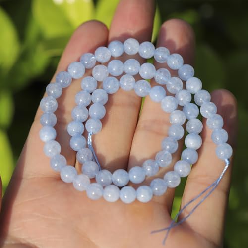 6mm Natural Stone Beads 65pcs Aquamarine Polished Round Smooth Crystal Loose Gemstone Beads for Jewelry Making DIY Bracelet Necklace Earring Crafts Supplies - color: Aquamarine 6mm-65pcs