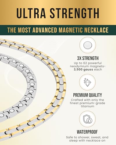 MagnetRX Titanium Magnetic Necklace – Ultra Strength Magnetic Necklaces for Women & Men – Effective Titanium Necklace with 62 Magnets (Silver & Gold, 22 Inches) - color: Silver & Gold, size: 22 Inch (Pack of 1)