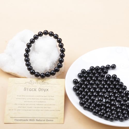 Natural Healing Gemstone Bracelet Handmade Yoga Stretch Elastic Bracelet Stress Relief Crystal Jewelry for Men and Women - color: Black Onyx (Positive Energy), size: 8mm