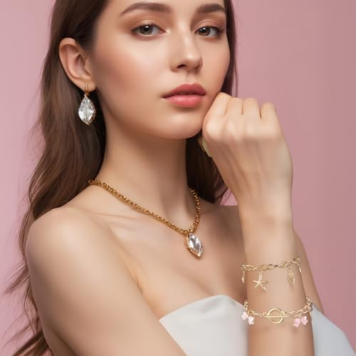 12 PCS Chains Bracelets for Jewelry Making, Gold Stainless Steel Charm Bracelet Chains Link Chain Bracelets with OT Toggle Clasp DIY Jewelry Making Chain for Women Men DIY Crafts Supplies Gifts