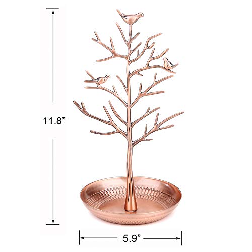 Jewelry Tree Necklace Earring Holder Modern Cute Bird Jewelry Stand for Women Girls Teen Bronze - color: Bronze