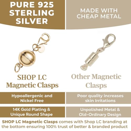 Set of Three 9mm Round Magnetic Lock with Lobster Clasp in 14K Yellow Gold Over Sterling Silver 7.40 Grams Gifts - color: Set of 3 Yellow Gold