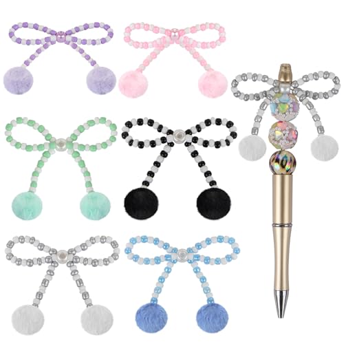6Pcs Bow Hairball Acrylic Beads for Pens Colorful Bow Focal Spacer Beads for DIY Craft Beadable Pens Jewelry Bracelet Necklace Earrings Keychain Making - color: Bow Hairball