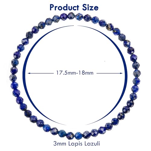 BONNY BOXX Natural Genuine Gemstone Faceted Round Beads Bracelets, 3mm Adjustable Stretchy Tiny Faceted Black Tourmaline Bracelet, Healing Crystal Reiki Chakra Dainty Jewelry Fashion Gifts - color: Lapis Lazuli