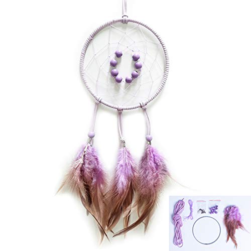 DIY Dream Catcher Beginner Kit, Making Dream Catcher Supplies Include Metal Hoop, Feathers, Faux Suede Cord, Thread, Wood Beads (Lilac) - color: Lilac
