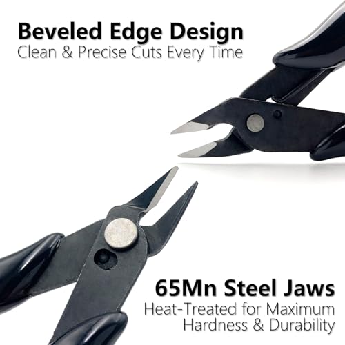 2 Pack Micro Wire Cutters 5 Inch Flush Cutters, Precision Side Cutters Nippers, Spring-Loaded Diagonal Pliers for Electronics, Jewelry Making, Plastic Models, Cable Ties (Black)