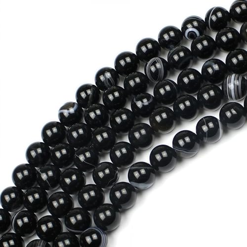 MJDCB Natural Black Striped Agate Round Loose Beads for Jewelry Making DIY Bracelet Necklace (4mm) - color: Black Striped Agate, size: 4mm