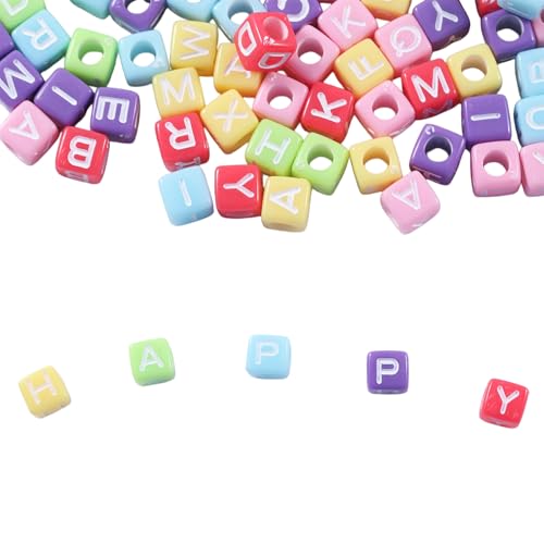 1000Pcs Cube Acrylic Letter Beads 6x6mm Colorful Alphabet A-Z Letter Beads for DIY Bracelet Necklace Jewelry Making - color: Colorful Mixed White Letter A-Z