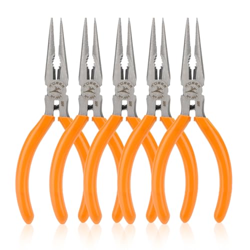 Rongon 5" 5 PCS Needle Nose Pliers for Jewelry Making, 5Pcs Small Needle Nose Pliers Set High Carbon Steel, Mini Long Nose Pliers with Wire Cutter for Home, Fishing, Jewelry, Crafts（5Pcs） - size: 5Pcs